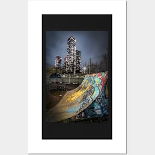 City at Night from Skateboard Park in Manchester Posters and Art